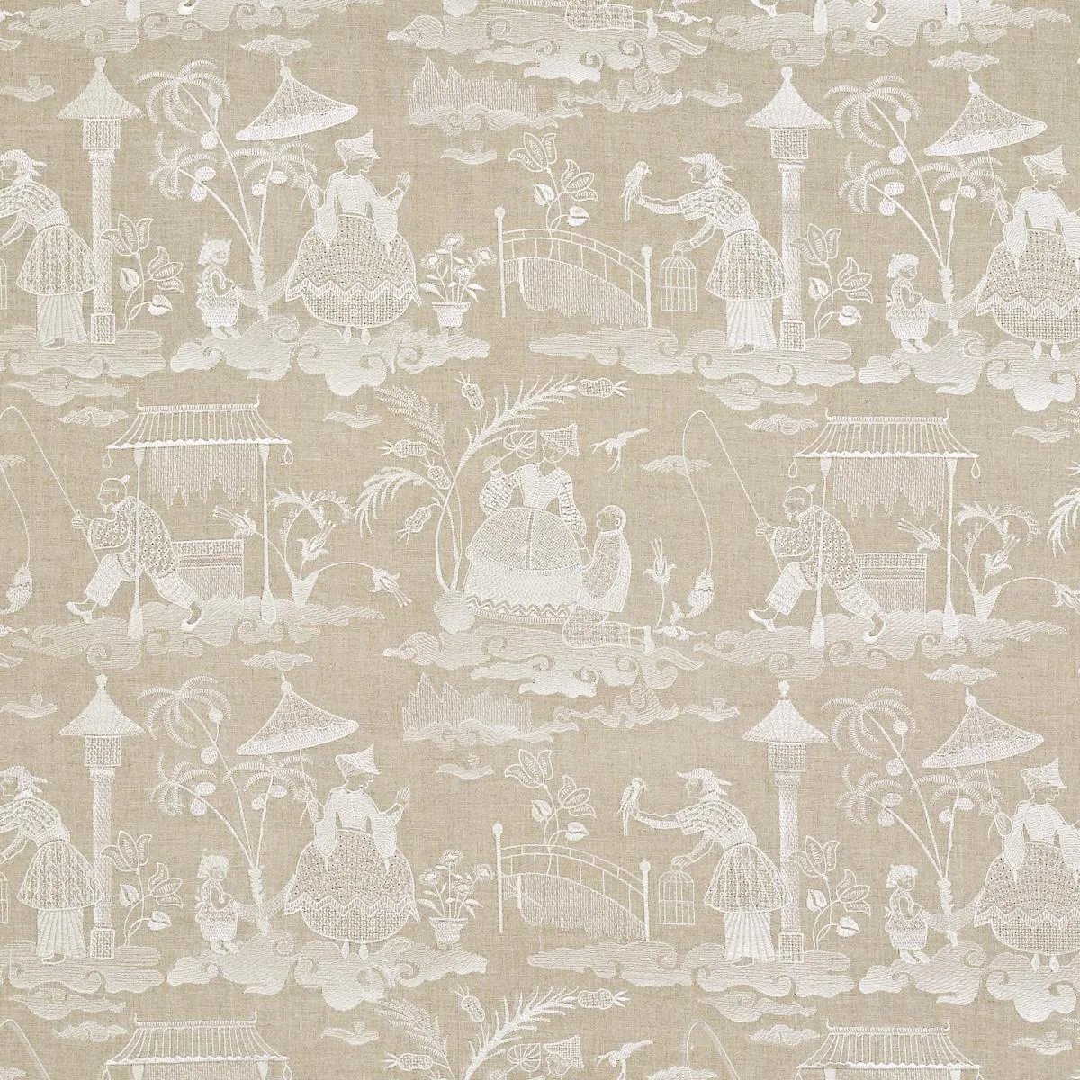 Schumacher 66601 Bassano Embroidered Toile Linen fabric swatch