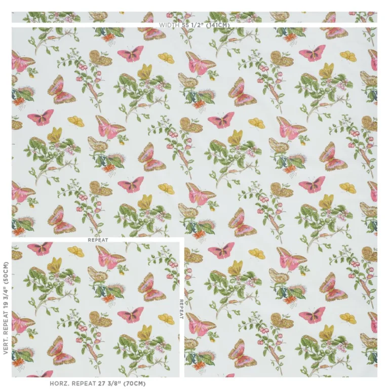 Schumacher 178720 Baudin Butterfly Chintz Blush fabric swatch