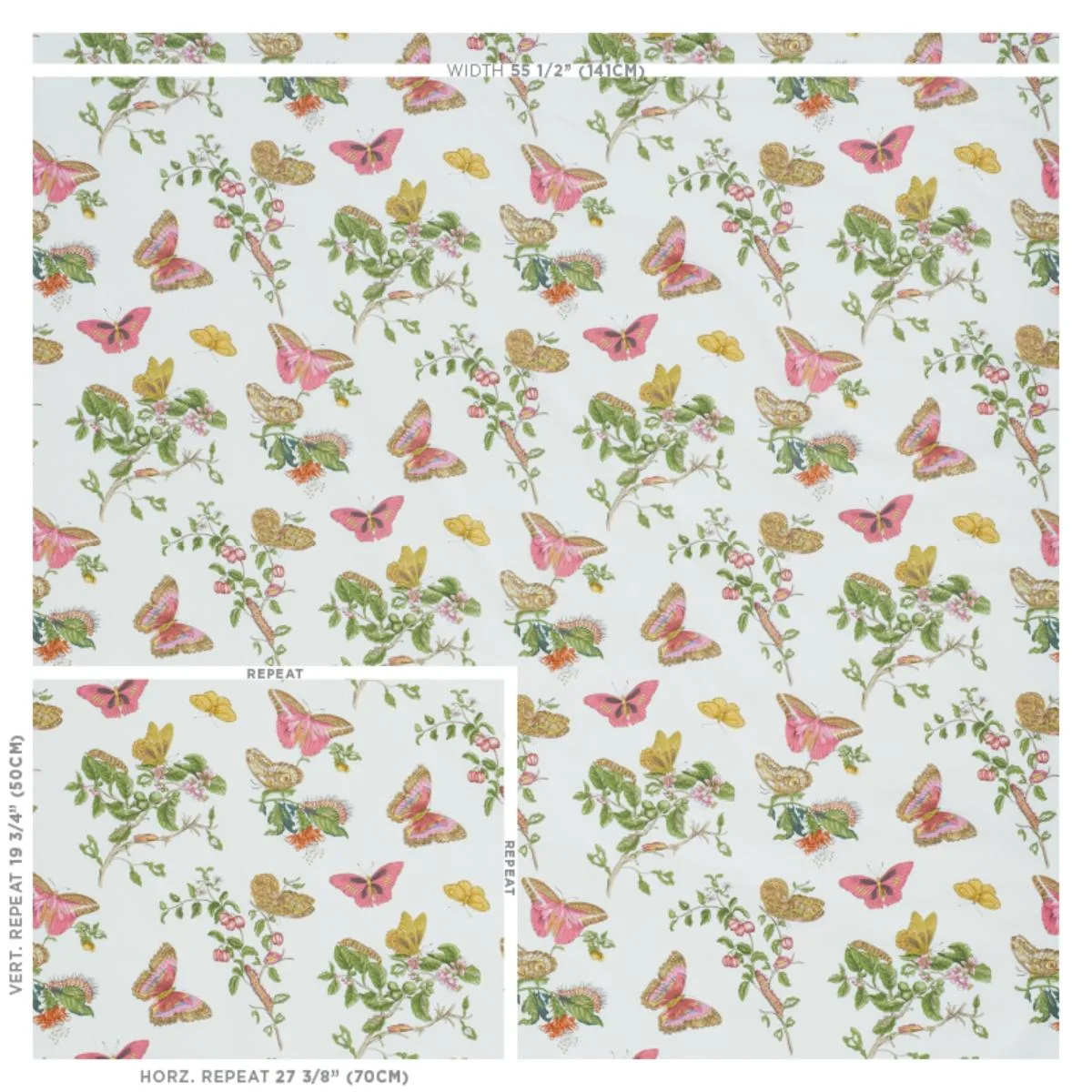 Schumacher 178720 Baudin Butterfly Chintz Blush fabric swatch