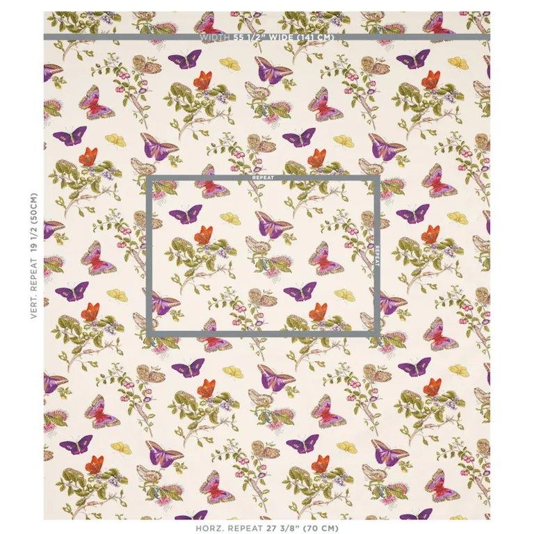 Schumacher 178722 Baudin Butterfly Chintz Purple fabric swatch
