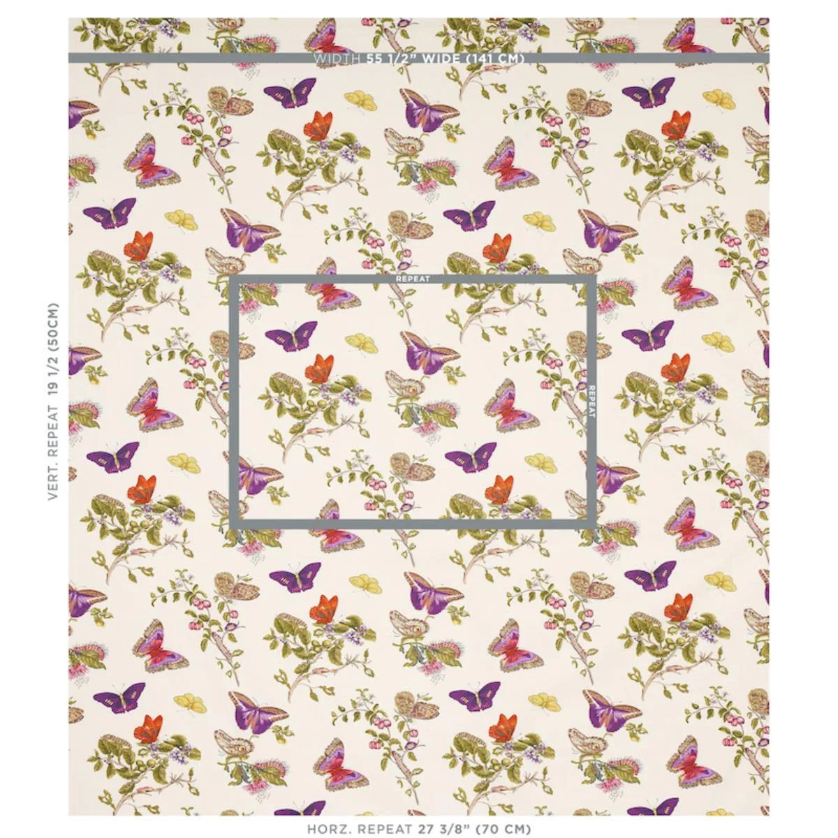 Schumacher 178722 Baudin Butterfly Chintz Purple fabric swatch