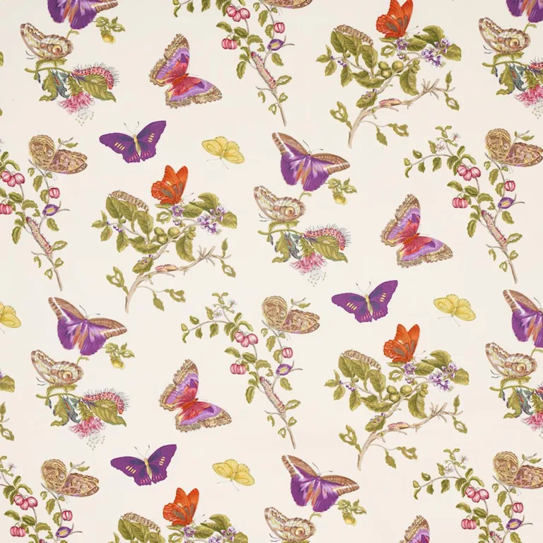 Schumacher 178722 Baudin Butterfly Chintz Purple fabric swatch