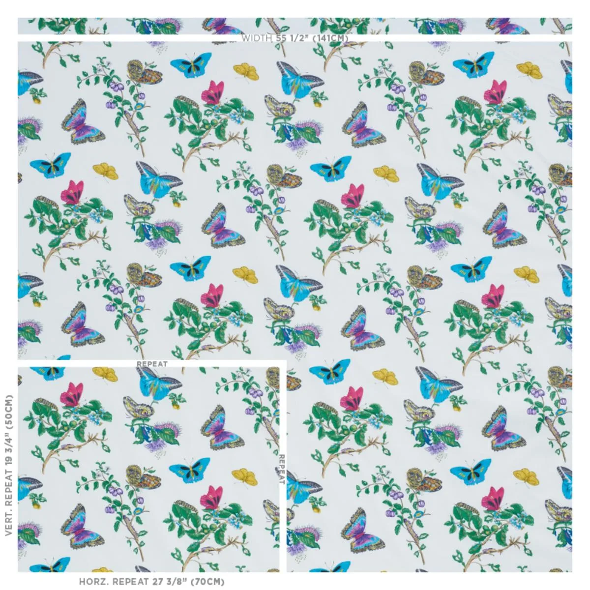 Schumacher 178721 Baudin Butterfly Chintz Turquoise fabric swatch