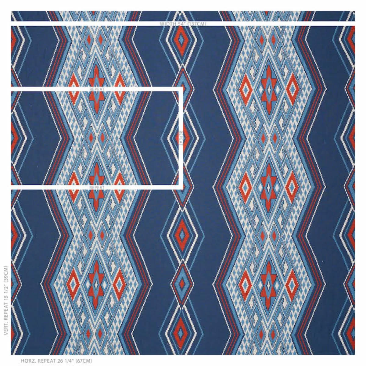 Schumacher 78150 Bayeta Embroidery Blue & Red fabric swatch