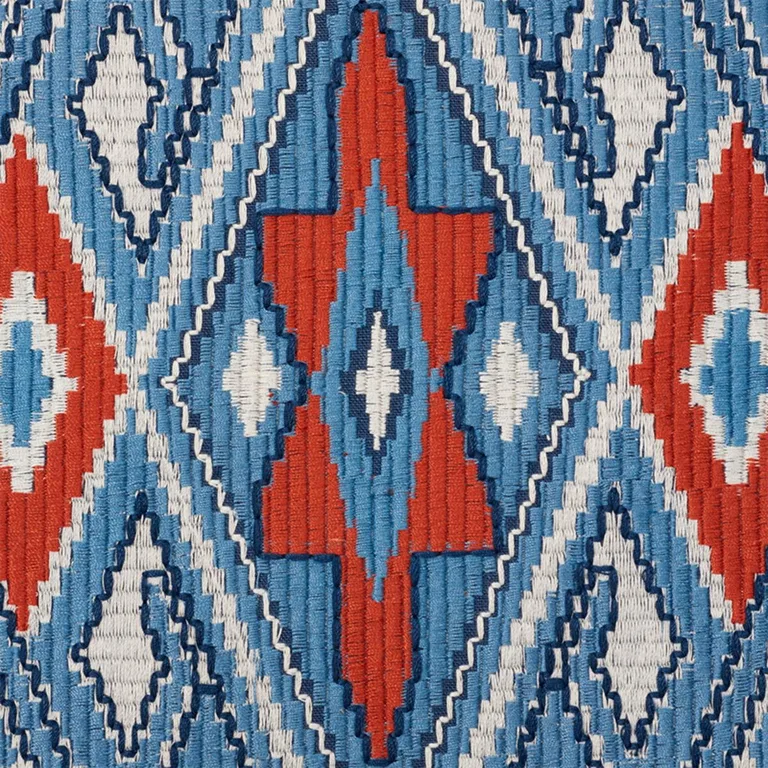 Schumacher 78150 Bayeta Embroidery Blue & Red fabric swatch