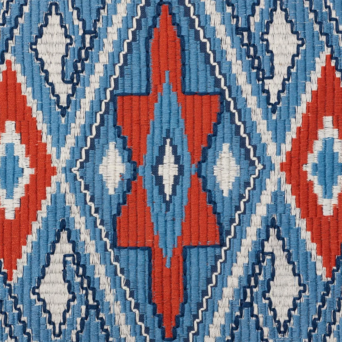 Schumacher 78150 Bayeta Embroidery Blue & Red fabric swatch