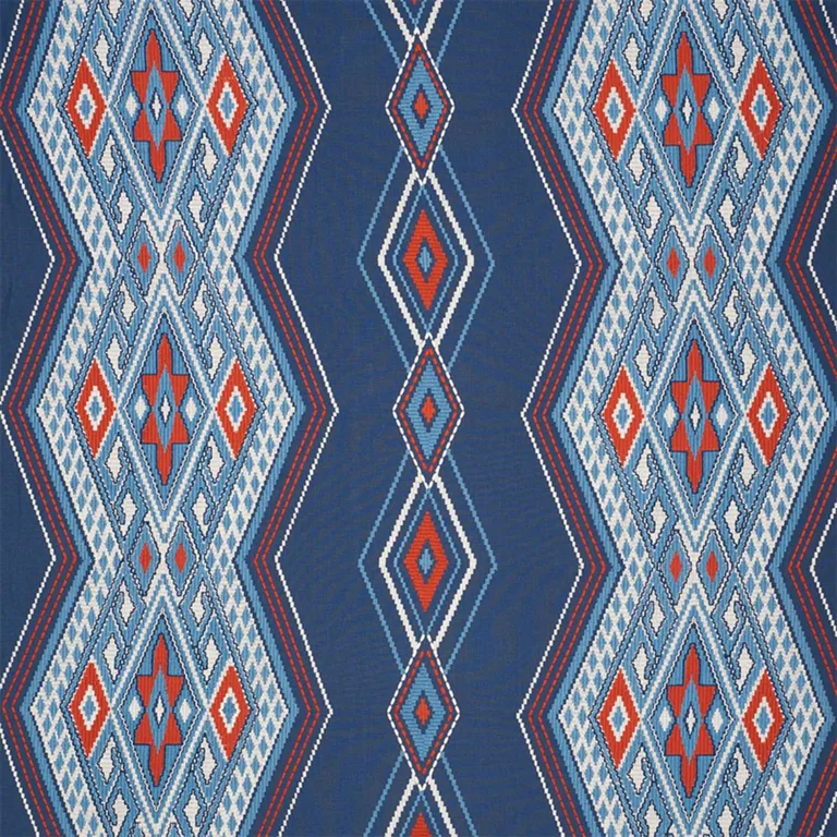 Schumacher 78150 Bayeta Embroidery Blue & Red fabric swatch