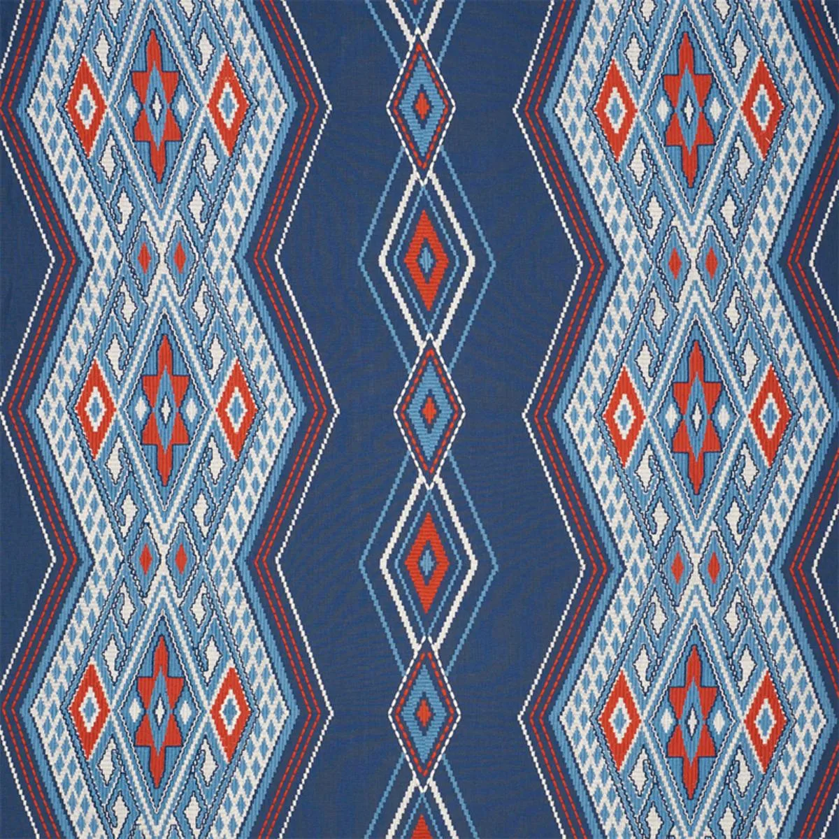 Schumacher 78150 Bayeta Embroidery Blue & Red fabric swatch