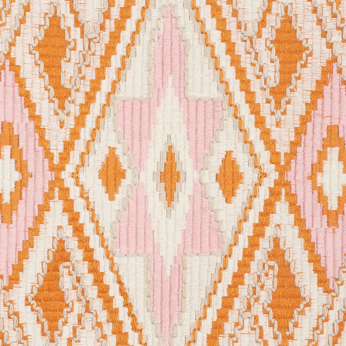 Schumacher 78151 Bayeta Embroidery Pink & Orange fabric swatch
