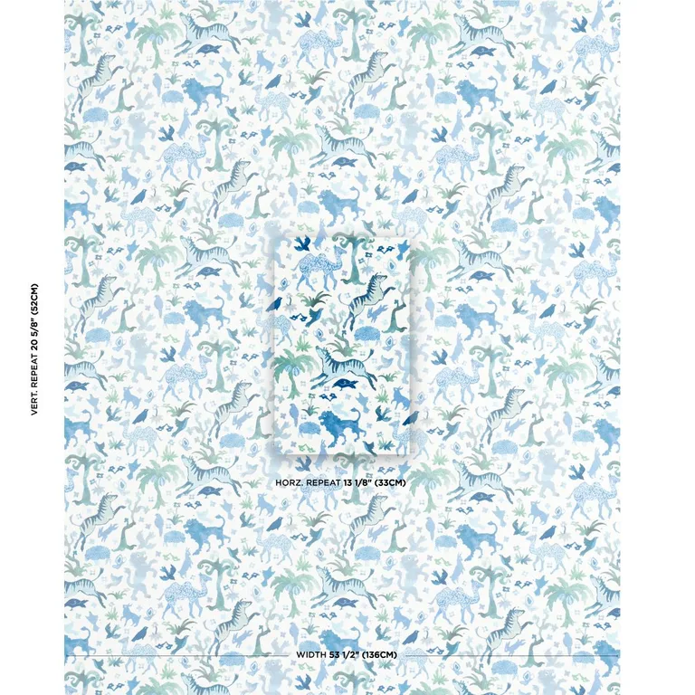 Schumacher 181591 Beasts Indoor/Outdoor Blue And Green fabric swatch