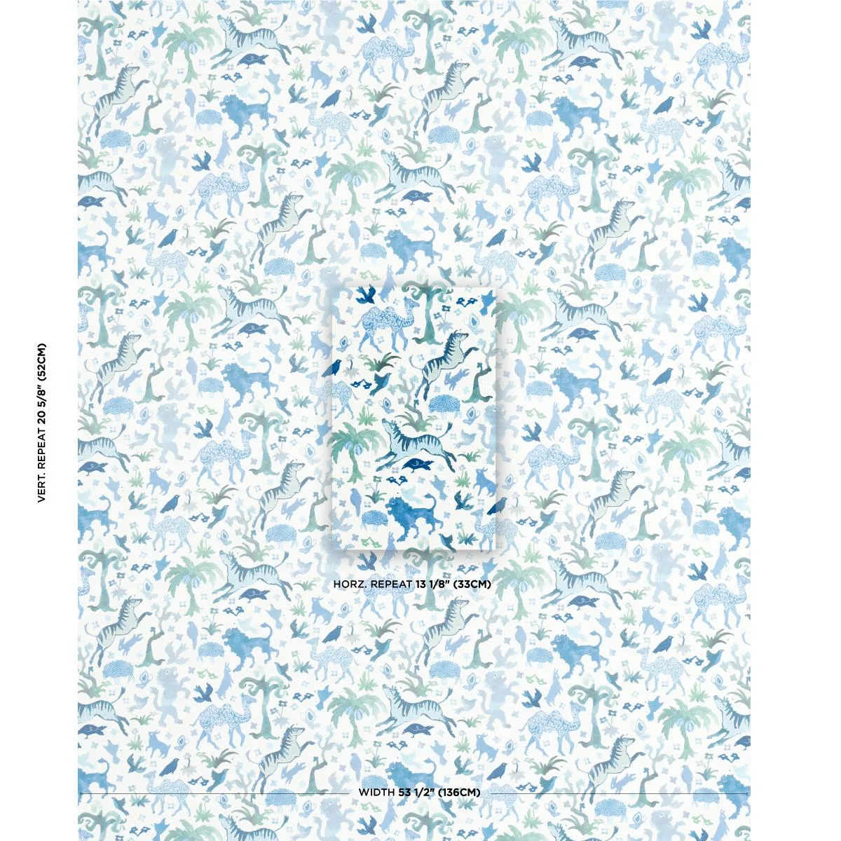 Schumacher 181591 Beasts Indoor/Outdoor Blue And Green fabric swatch