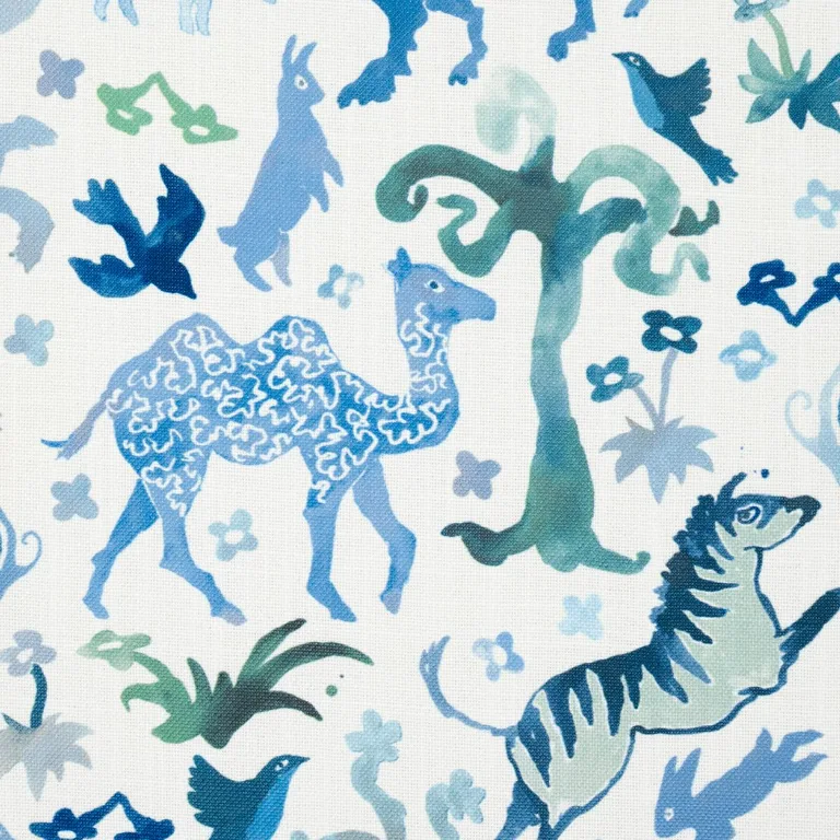 Schumacher 181591 Beasts Indoor/Outdoor Blue And Green fabric swatch