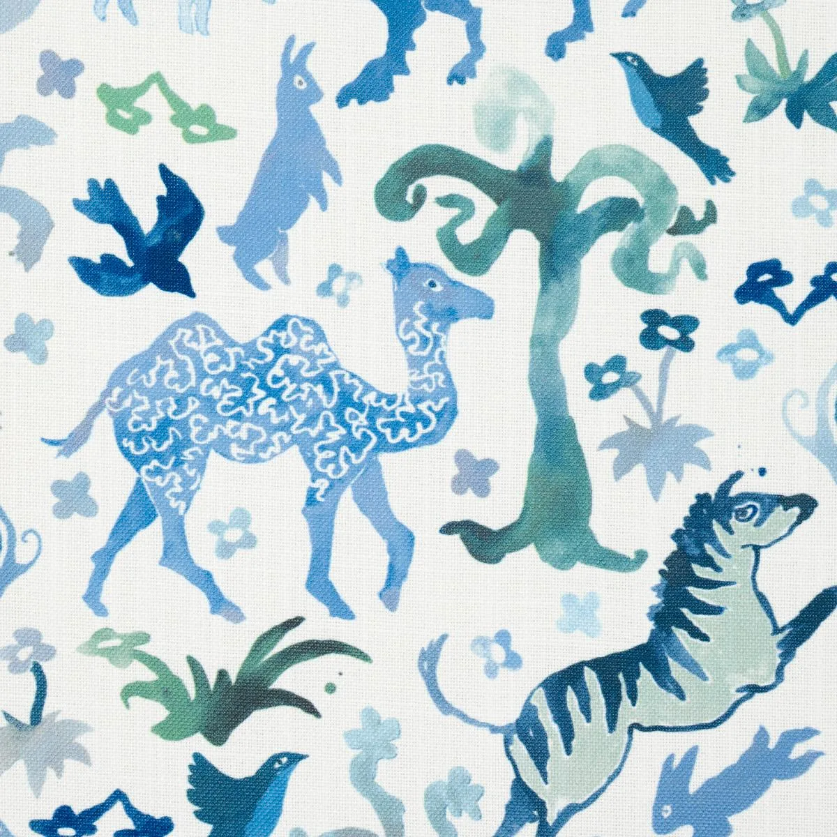 Schumacher 181591 Beasts Indoor/Outdoor Blue And Green fabric swatch