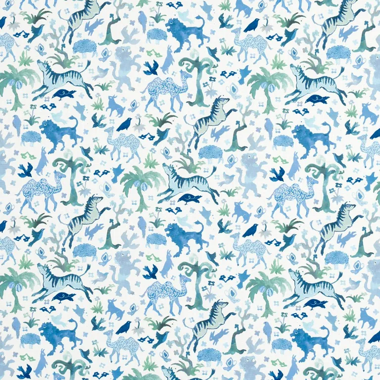 Schumacher 181591 Beasts Indoor/Outdoor Blue And Green fabric swatch