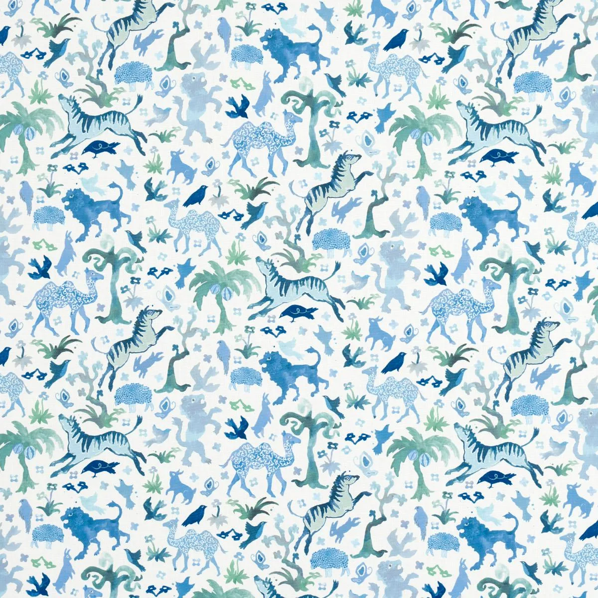 Schumacher 181591 Beasts Indoor/Outdoor Blue And Green fabric swatch