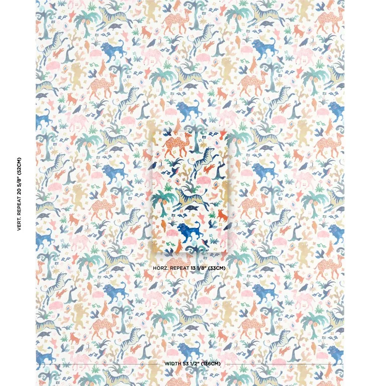 Schumacher 181590 Beasts Indoor/Outdoor Multi On Ivory fabric swatch