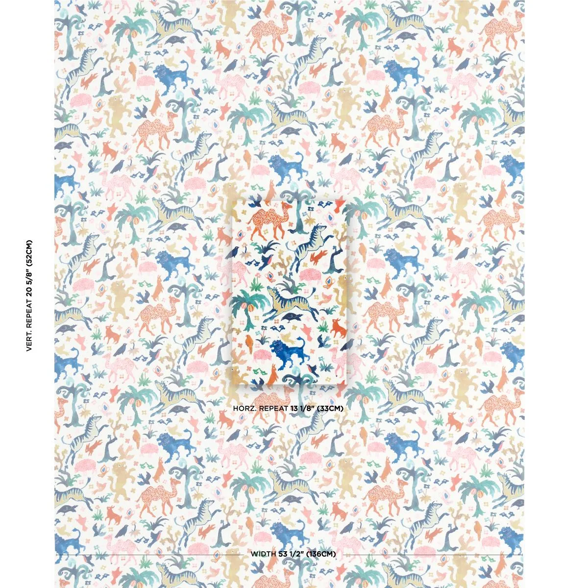 Schumacher 181590 Beasts Indoor/Outdoor Multi On Ivory fabric swatch