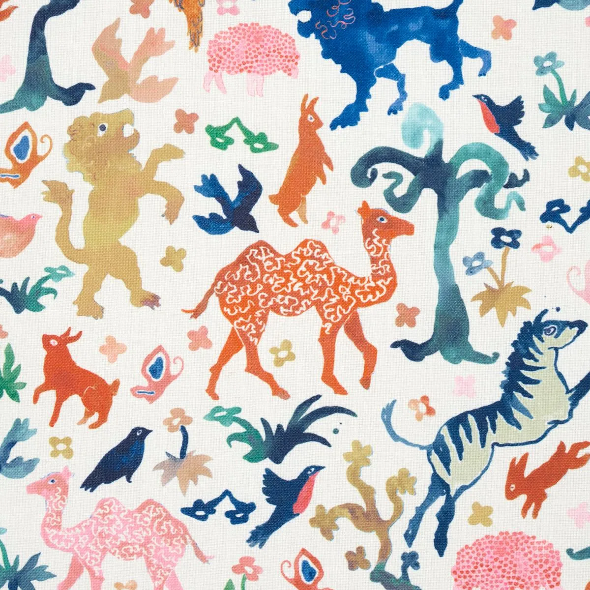 Schumacher 181590 Beasts Indoor/Outdoor Multi On Ivory fabric swatch