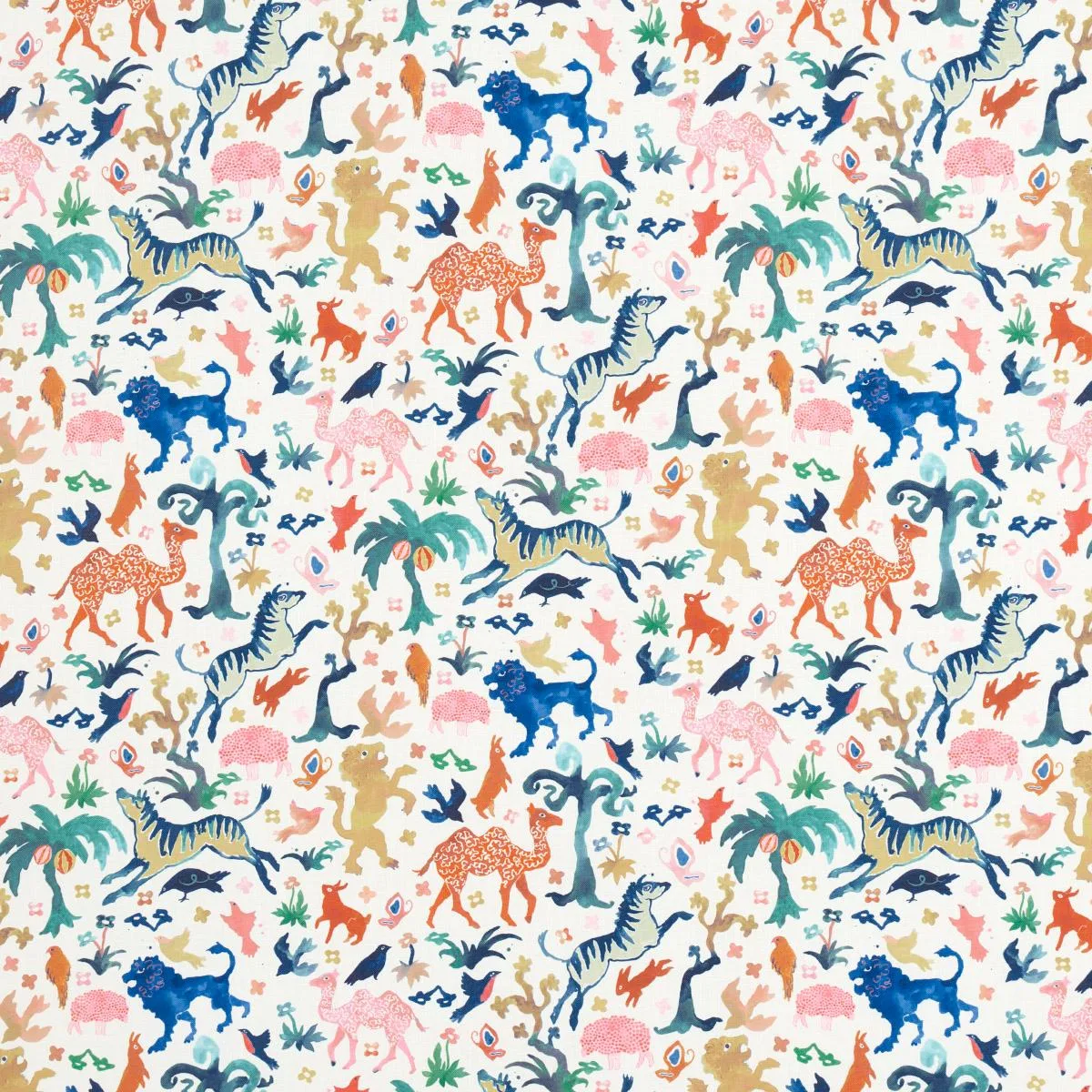 Schumacher 181590 Beasts Indoor/Outdoor Multi On Ivory fabric swatch