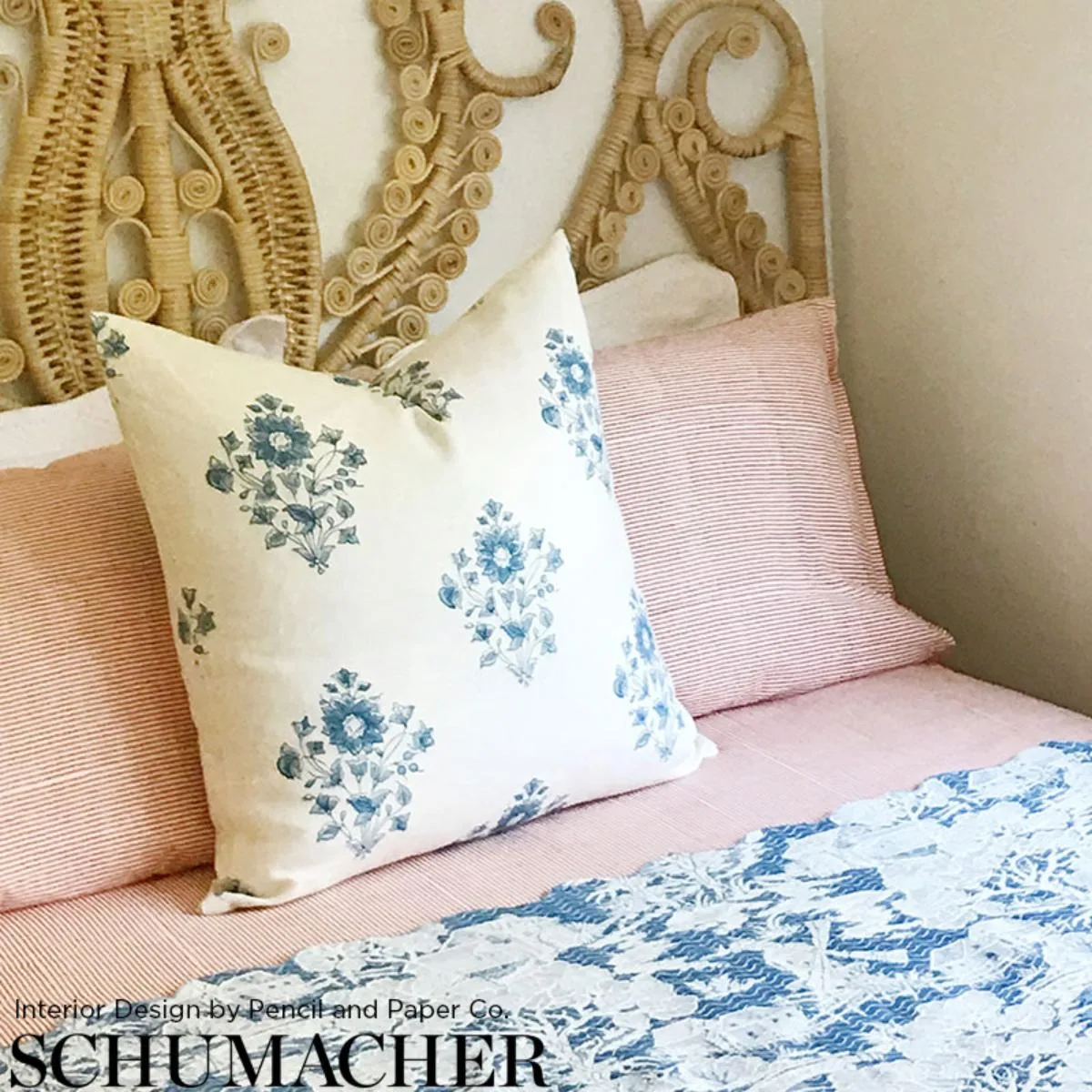 Schumacher 173762 Beatrice Bouquet Indigo fabric swatch