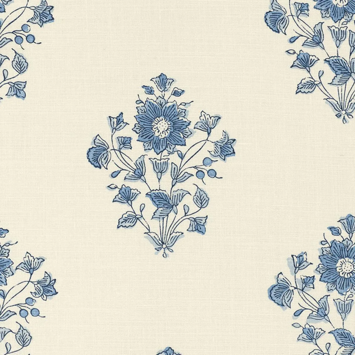 Schumacher 173762 Beatrice Bouquet Indigo fabric swatch