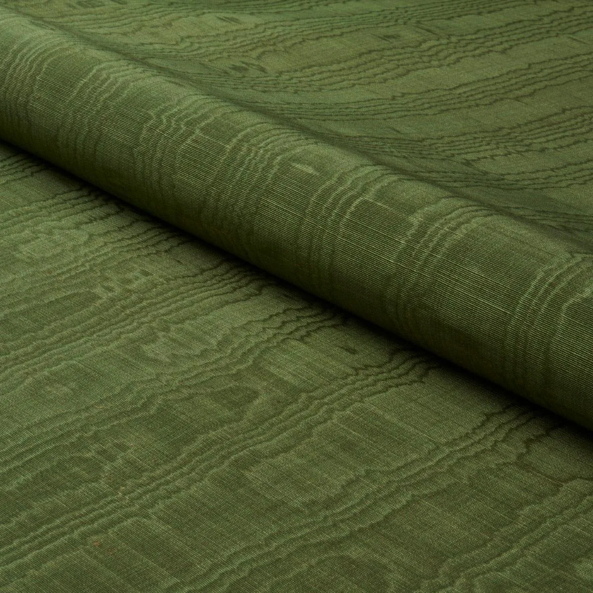 Schumacher 83253 Beau Cotton Linen Moire Olive fabric swatch