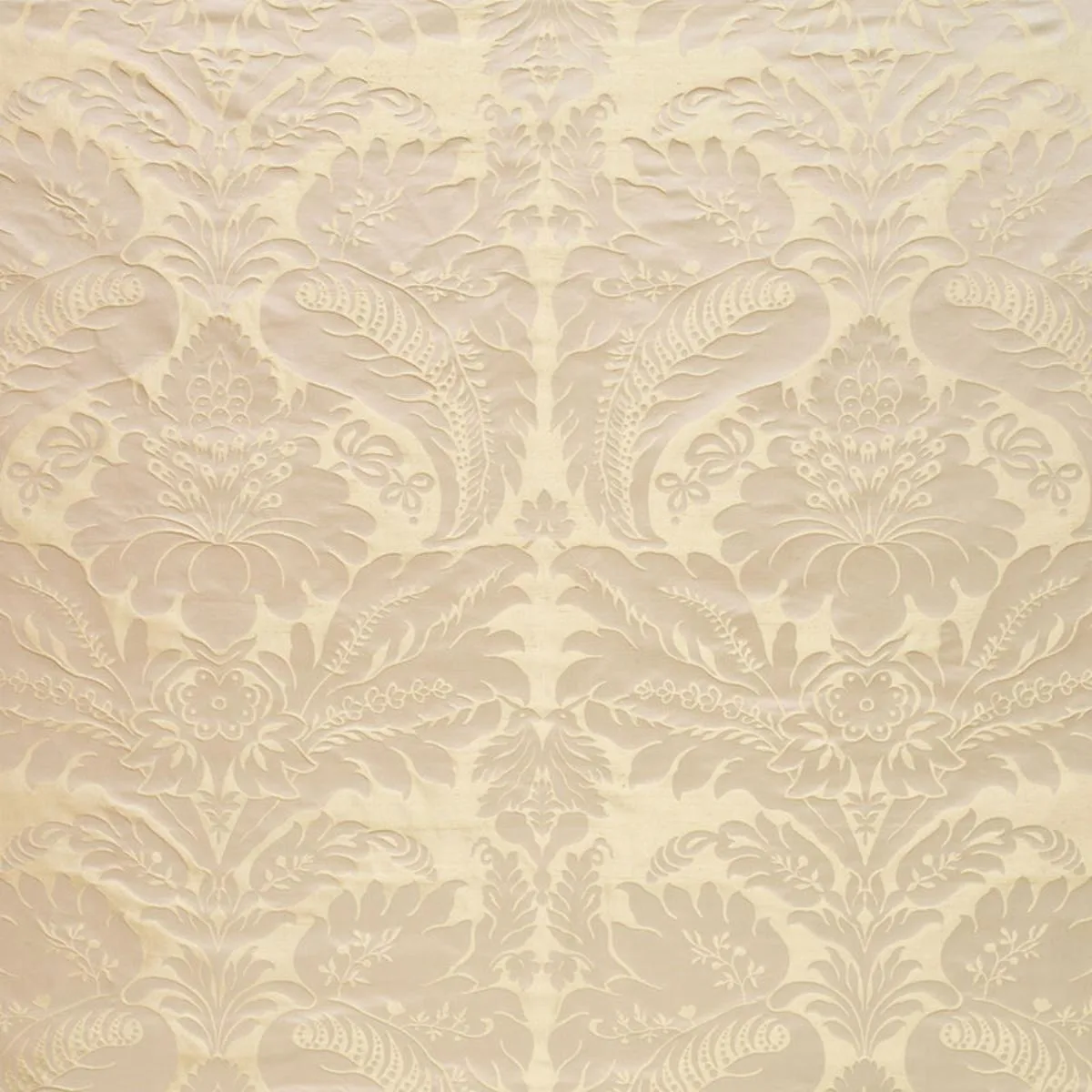 Schumacher 63734 Bennet Silk Damask Platinum fabric swatch