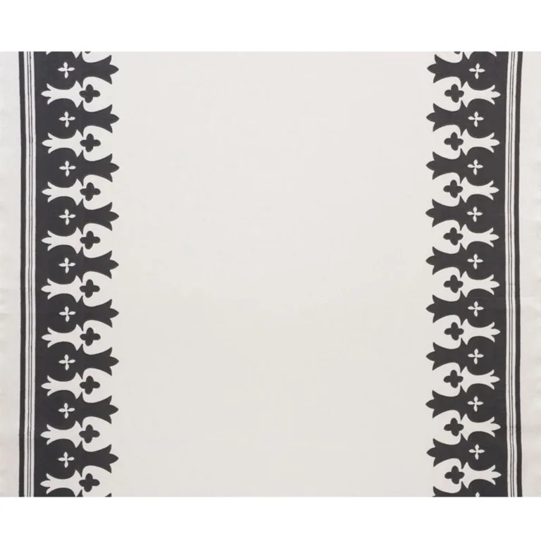 Schumacher 74181 Bergama Appliqué Carbon & Ivory fabric swatch