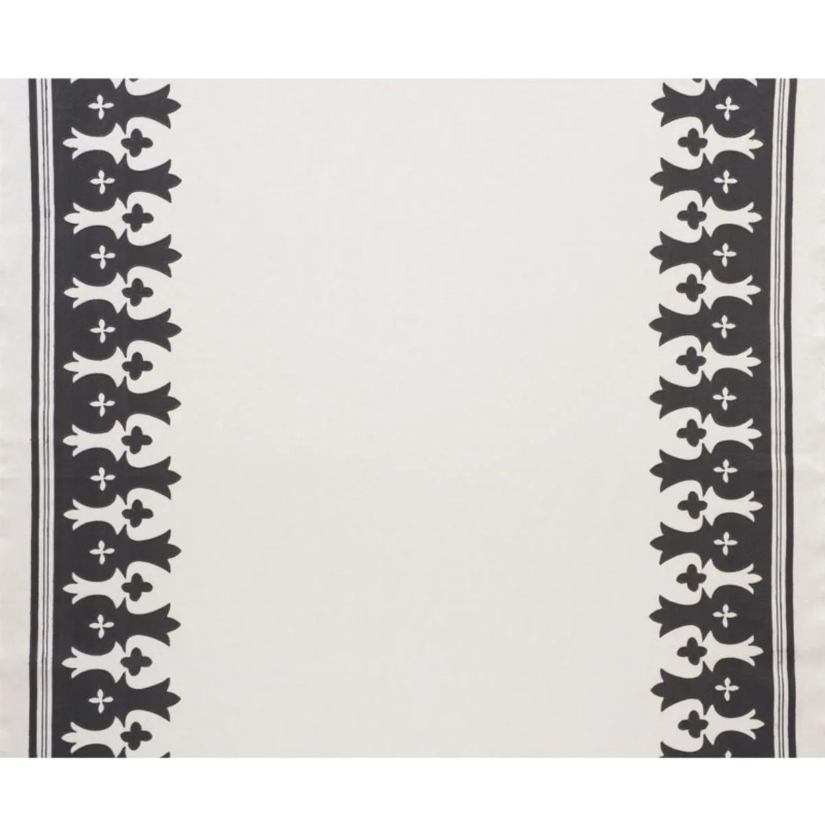 Schumacher 74181 Bergama Appliqué Carbon & Ivory fabric swatch