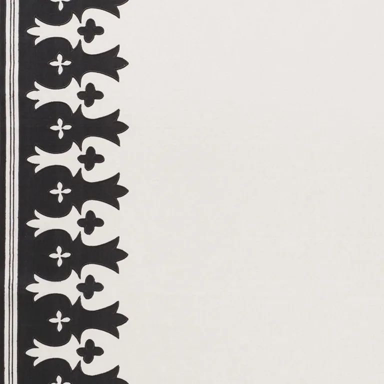 Schumacher 74181 Bergama Appliqué Carbon & Ivory fabric swatch