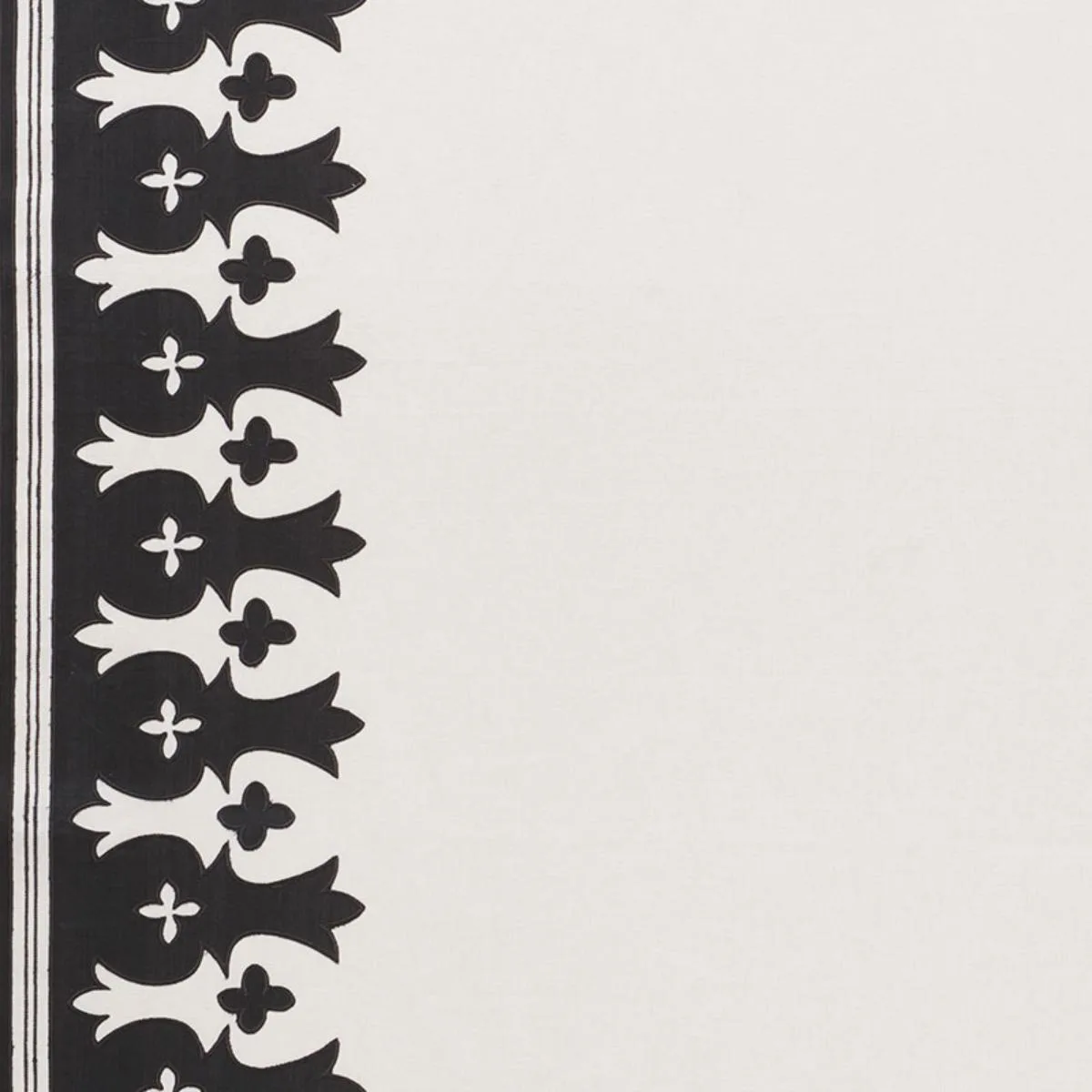 Schumacher 74181 Bergama Appliqué Carbon & Ivory fabric swatch