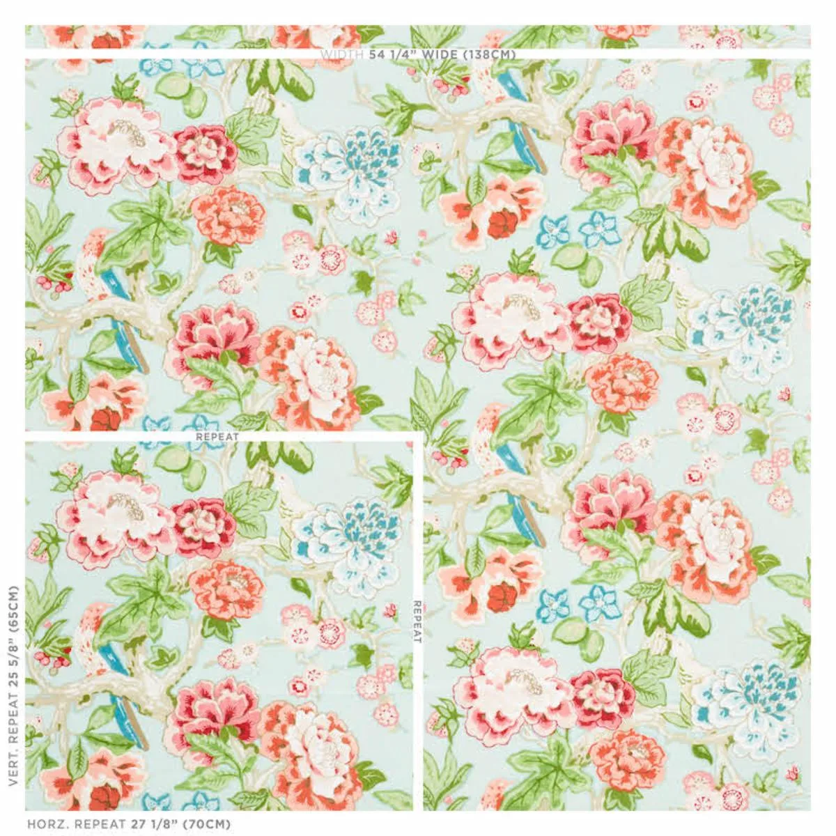 Schumacher 175877 Bermuda Blossoms Aqua fabric swatch