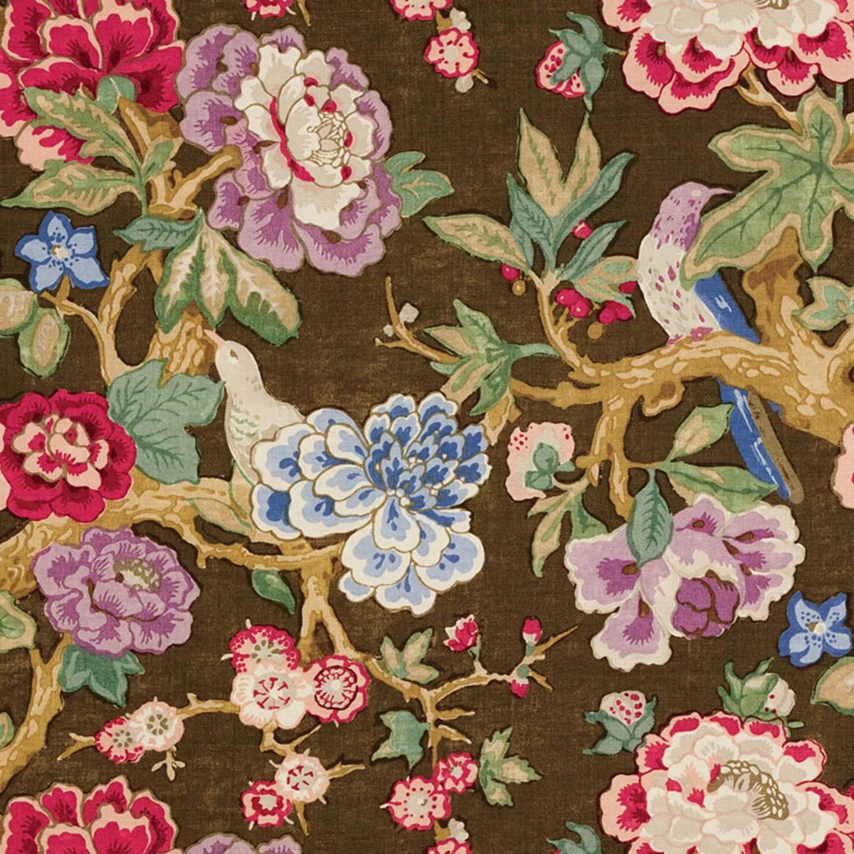Schumacher 175870 Bermuda Blossoms Cocoa fabric swatch