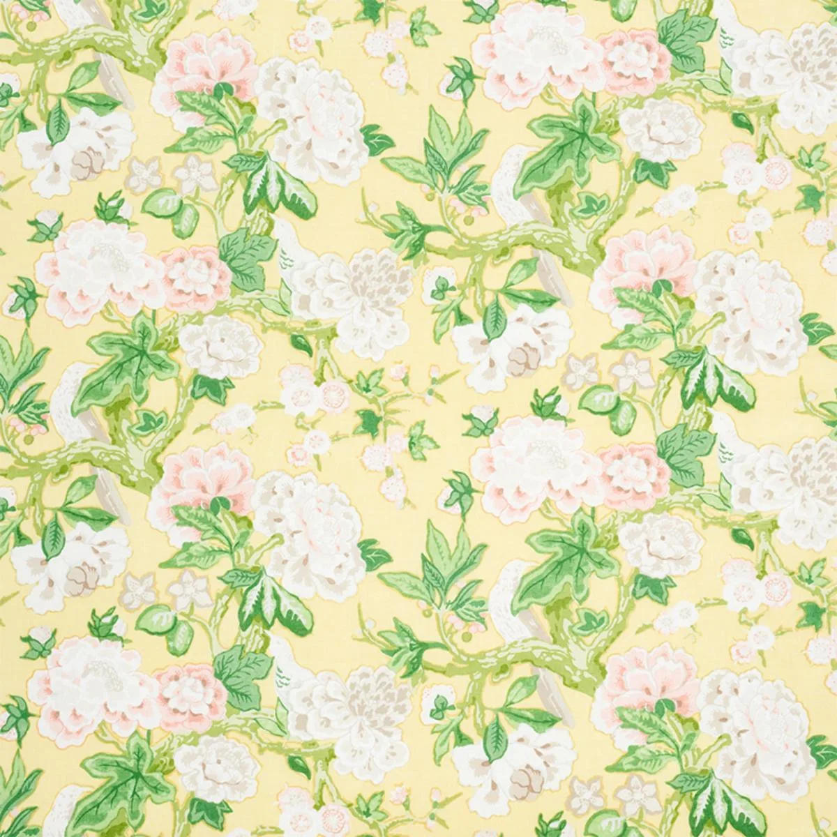 Schumacher 175878 Bermuda Blossoms Yellow fabric swatch