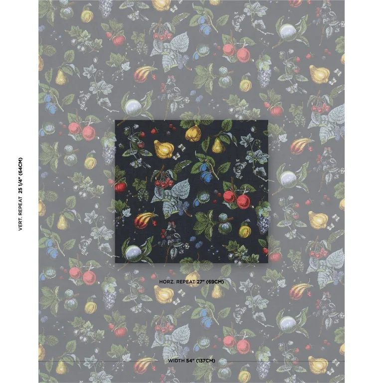 Schumacher 181890 Berry Grove Noir fabric swatch