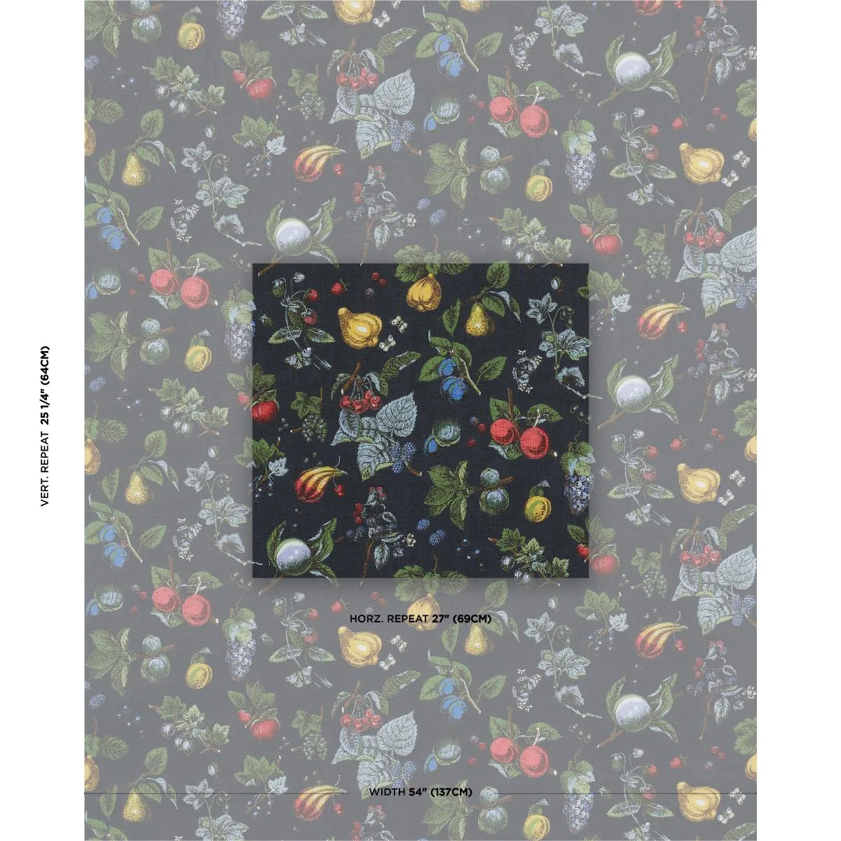 Schumacher 181890 Berry Grove Noir fabric swatch