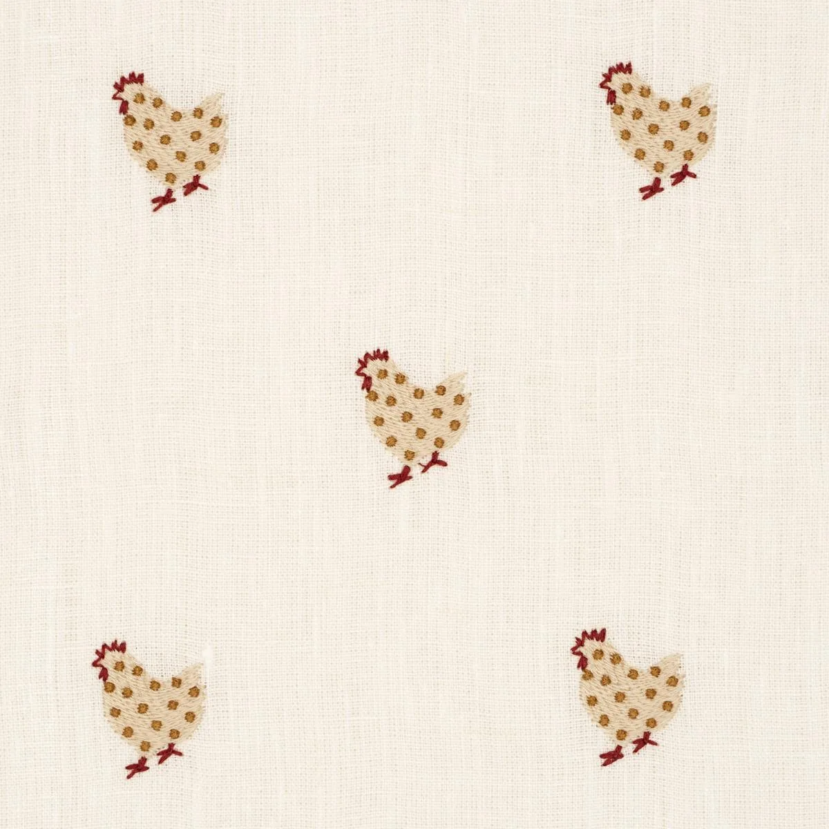 Schumacher 85951 Betsy's Chicken Embroidery Ivory fabric swatch
