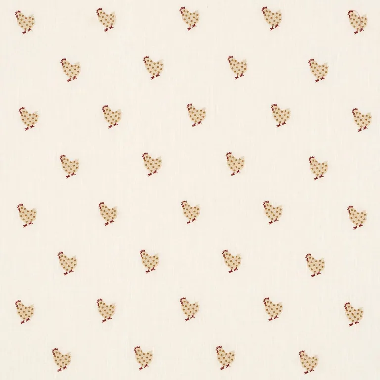 Schumacher 85951 Betsy's Chicken Embroidery Ivory fabric swatch