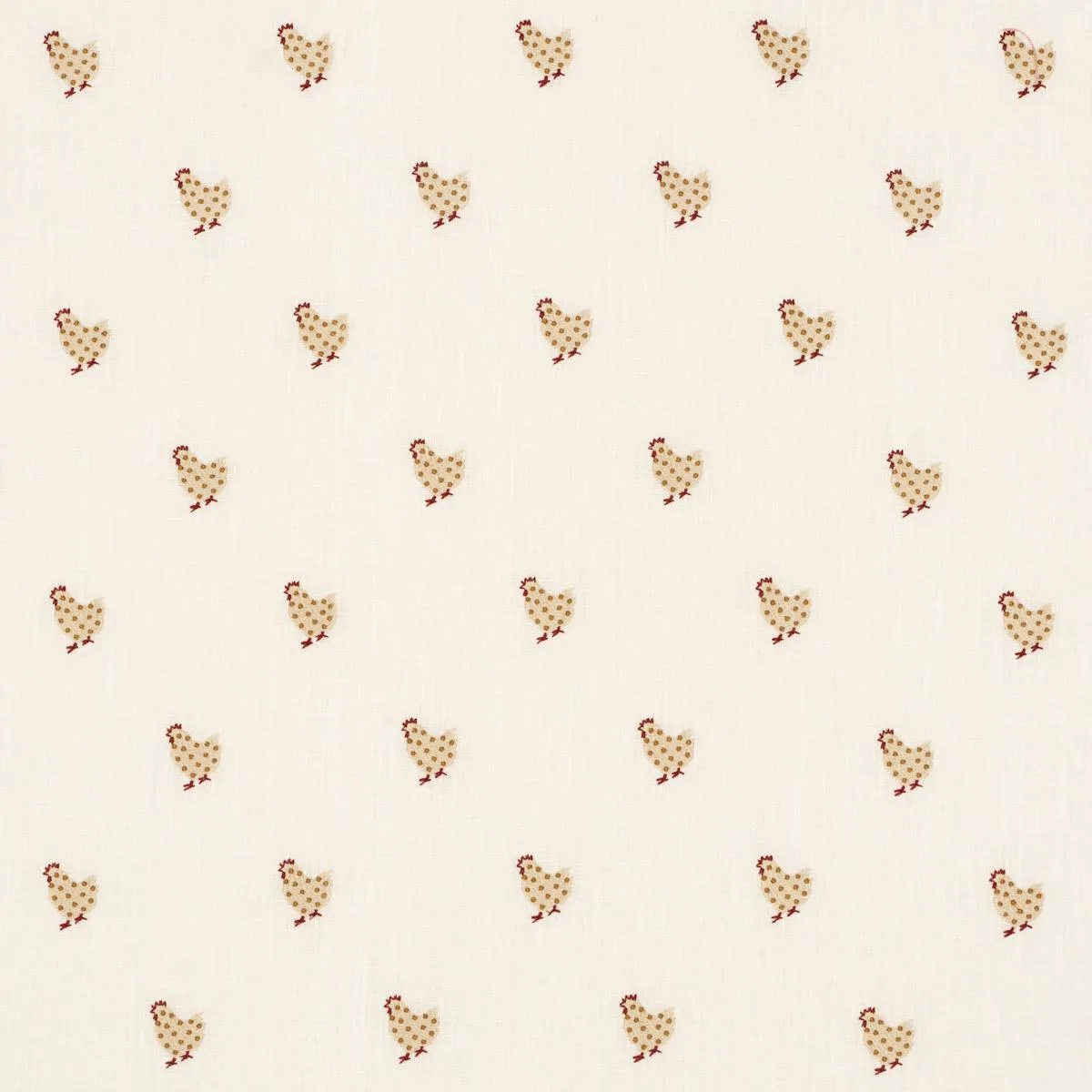 Schumacher 85951 Betsy's Chicken Embroidery Ivory fabric swatch