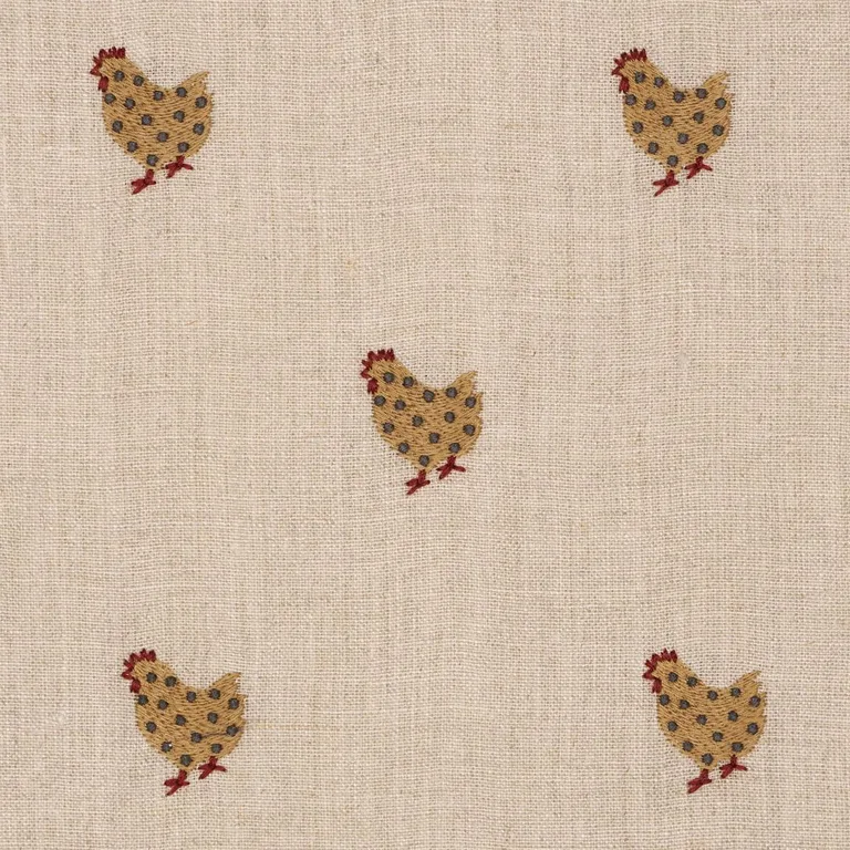 Schumacher 85950 Betsy's Chicken Embroidery Natural fabric swatch