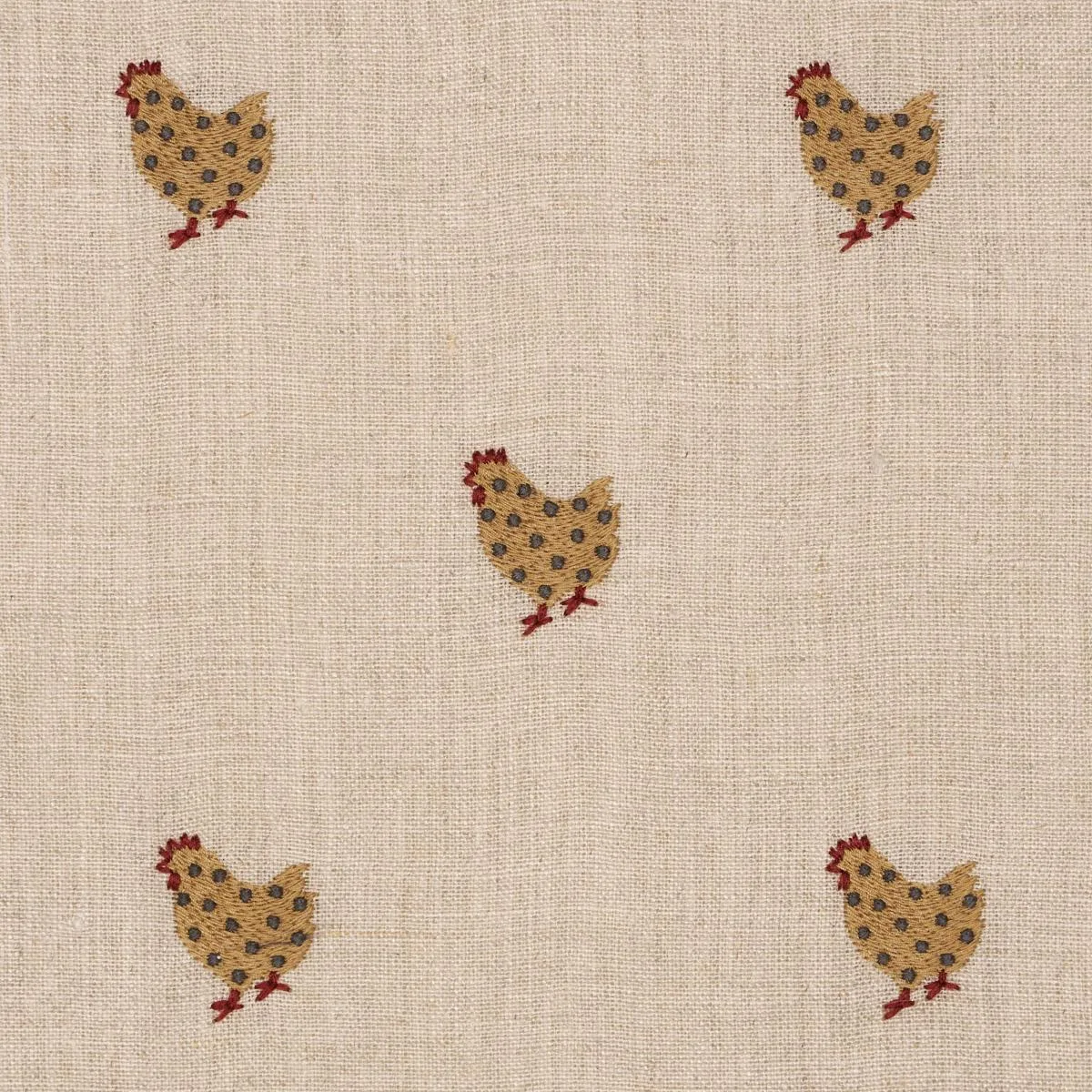 Schumacher 85950 Betsy's Chicken Embroidery Natural fabric swatch