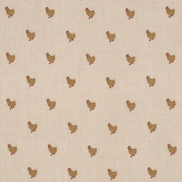 Schumacher 85950 Betsy's Chicken Embroidery Natural fabric swatch