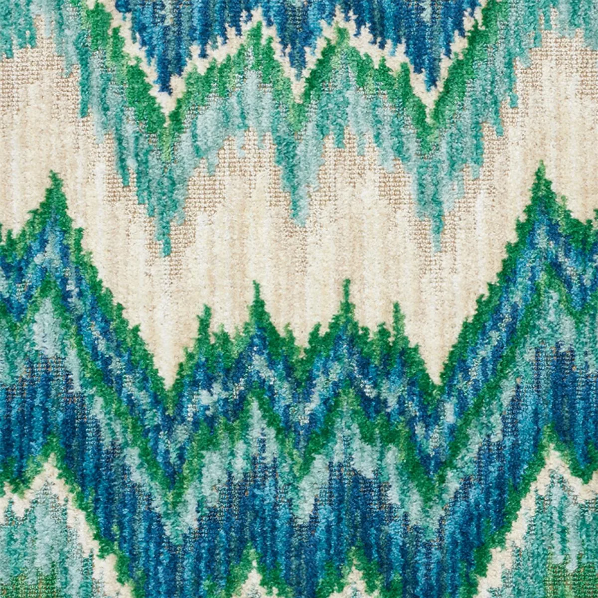 Schumacher 78791 Bezique Flamestitch Velvet Blue & Green fabric swatch