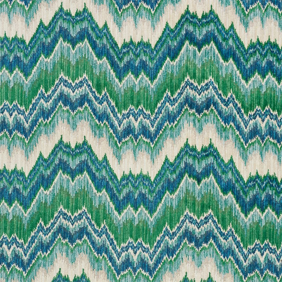 Schumacher 78791 Bezique Flamestitch Velvet Blue & Green fabric swatch