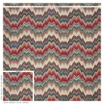 Schumacher 78790 Bezique Flamestitch Velvet Red & Peacock fabric swatch
