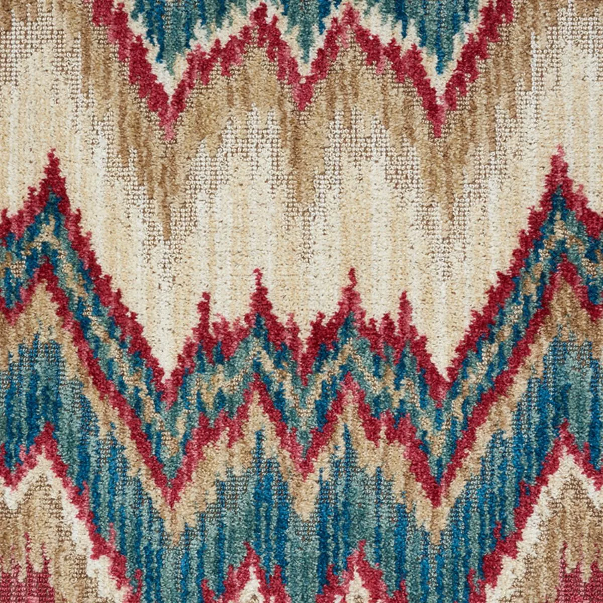 Schumacher 78790 Bezique Flamestitch Velvet Red & Peacock fabric swatch