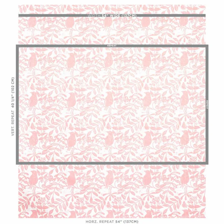 Schumacher 179210 Bird & Bee Pink fabric swatch