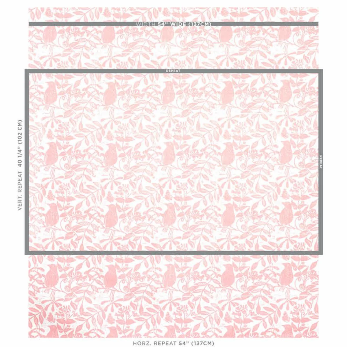 Schumacher 179210 Bird & Bee Pink fabric swatch
