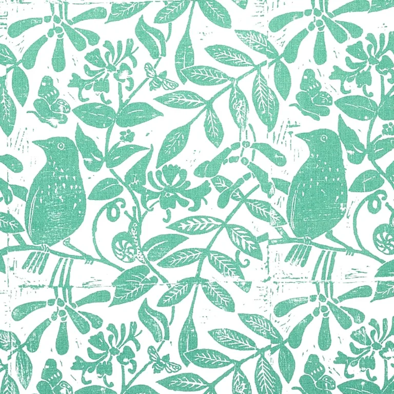 Schumacher 179211 Bird & Bee Sea Glass fabric swatch