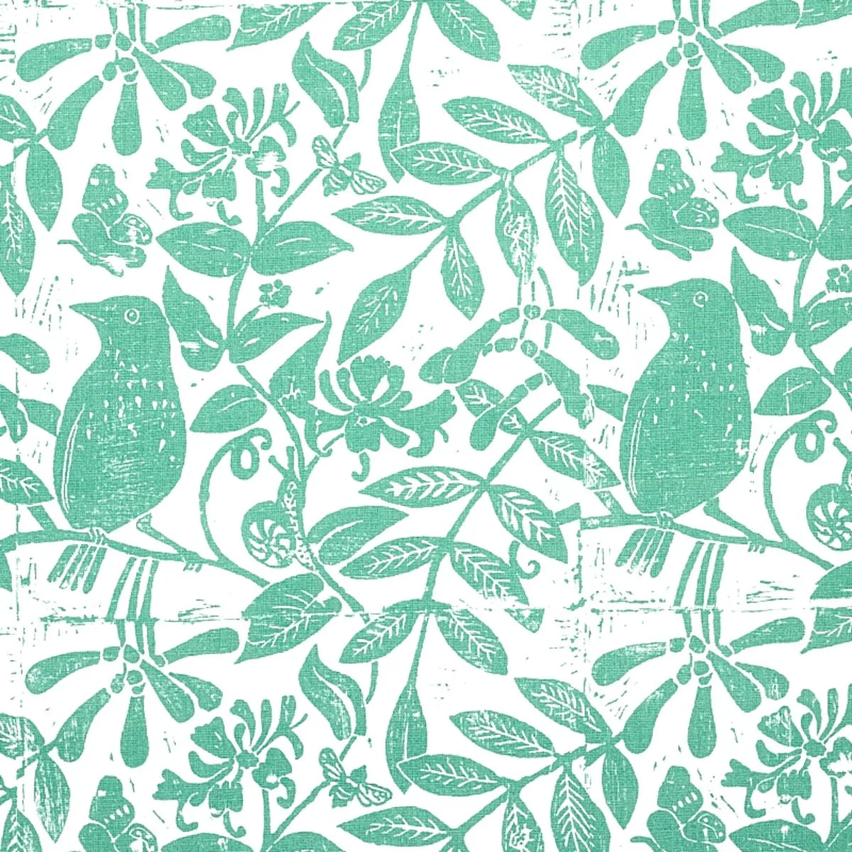 Schumacher 179211 Bird & Bee Sea Glass fabric swatch